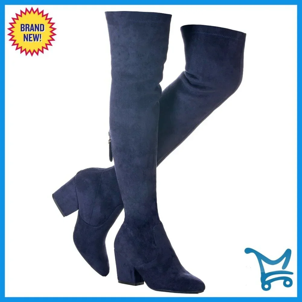 Women's Over the Knee Boots Suede Block Heel Pointed Toe Winter